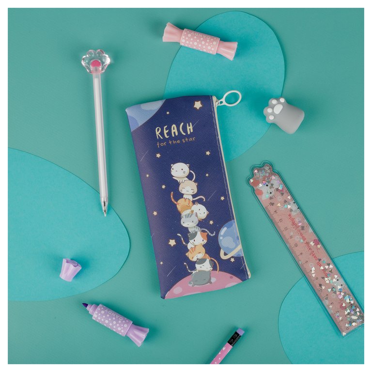 Пенал  для девочки MESHU "Space cats" 20*10 см, иск.кожа