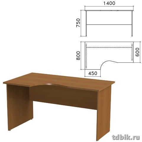 Стол письменный эргономичный левый "Канц"  (1400*800*750мм), цвет орех