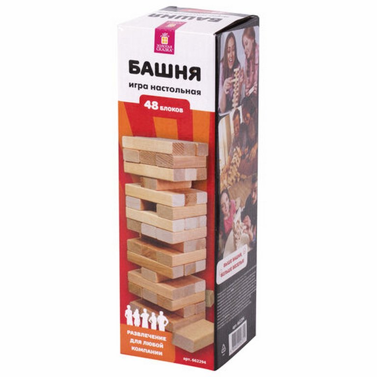 Игра  "Башня" 48 деревянных блоков ЗОЛОТАЯ СКАЗКА