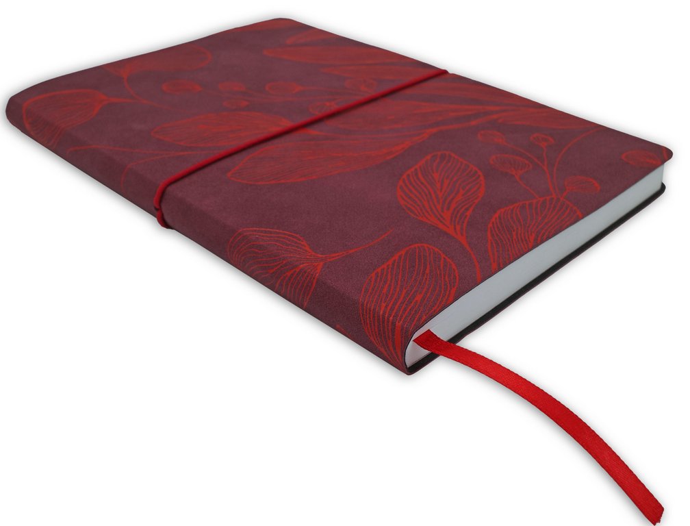 Бизнес-блокнот А4 128л., 205*270 мм, кожзам Полином "LEAVES" клетка цв. винный/крвсный