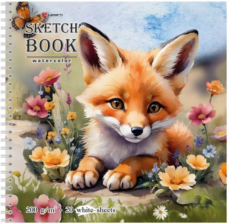 Скетчбук 200*200 мм, 20л. на спирали, Lamark "Лисенок" 200 г/м2 акварельная бумага