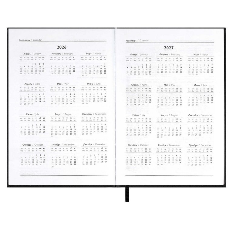 Ежедневник дат. 2026 г. А6+ Escalada  "Наппа", тв. обл., иск. кожа, блинт. тиснение, чёрный