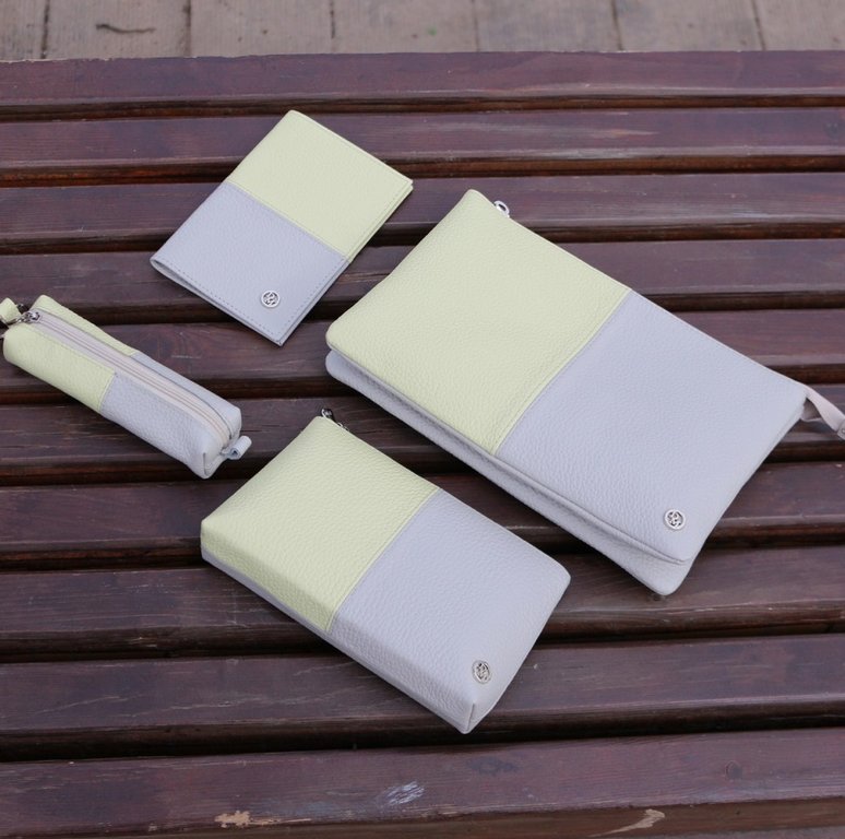 Косметичка D.Morelli "Duo" нат. кожа, серо-лимонная