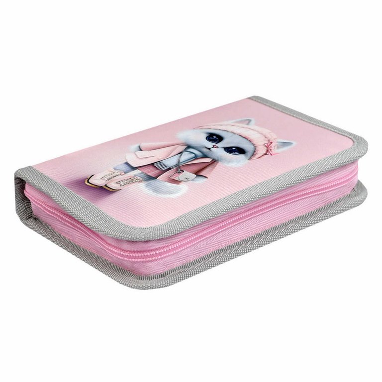 Пенал 1 отд. 1 откид. планка для девочки Феникс+ "Кошечка в пальто" 13,3x20x3,5 cм (ткань)