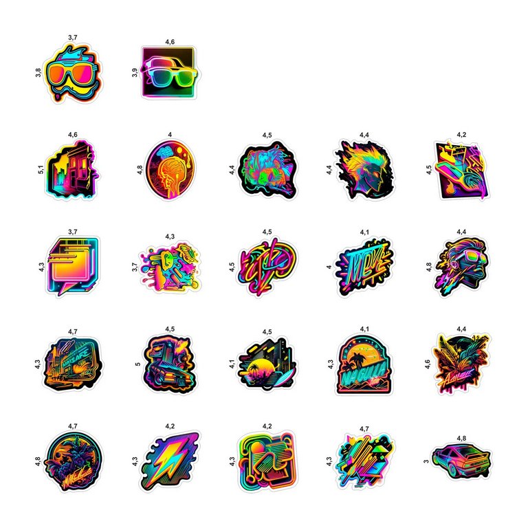 Набор наклеек  4 листа "Неоновые" (22 шт) Nalepking