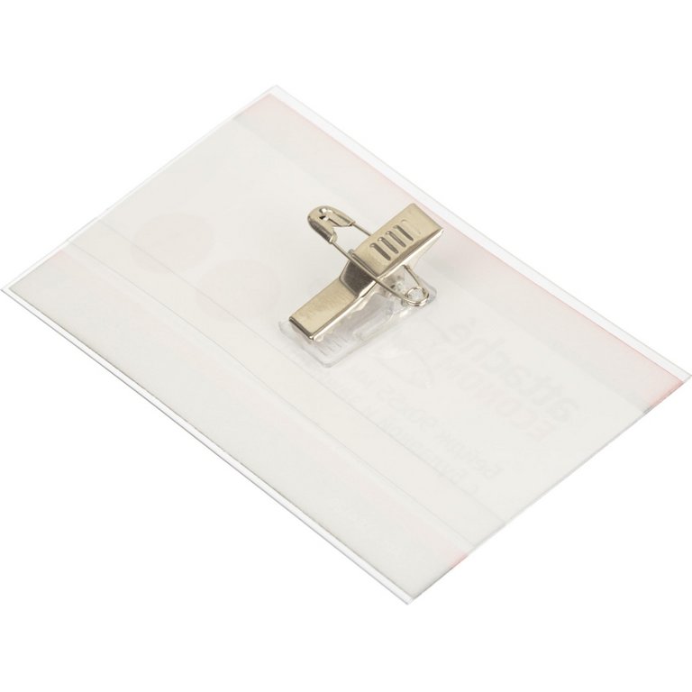 Бейдж горизонтальный с двойным крепл.  90*55мм булавка+зажим Attache