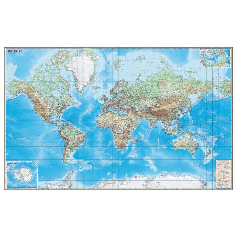 Карта мира физическая 192*140 см. М 1:15млн. ламинированная (с границами) DMB