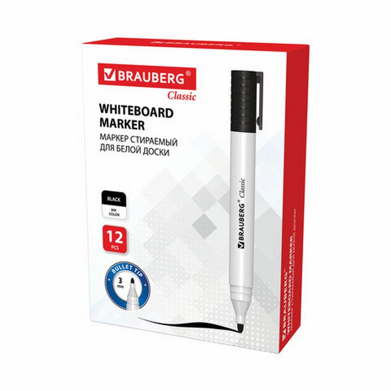 Маркер для доски Brauberg "CLASSIC" 3мм черный круглый