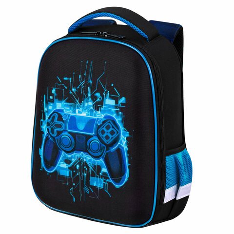 Рюкзак каркасный для мальчика BRAUBERG KIDS "Digital gamepad" 26*35*13 см., черный/голубой