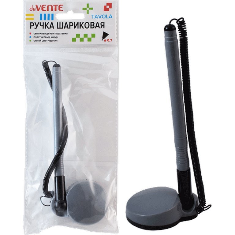Ручка шариковая настольная серый корпус deVENTE 0,7мм синяя (стерж. 128мм, линия 0,3мм)