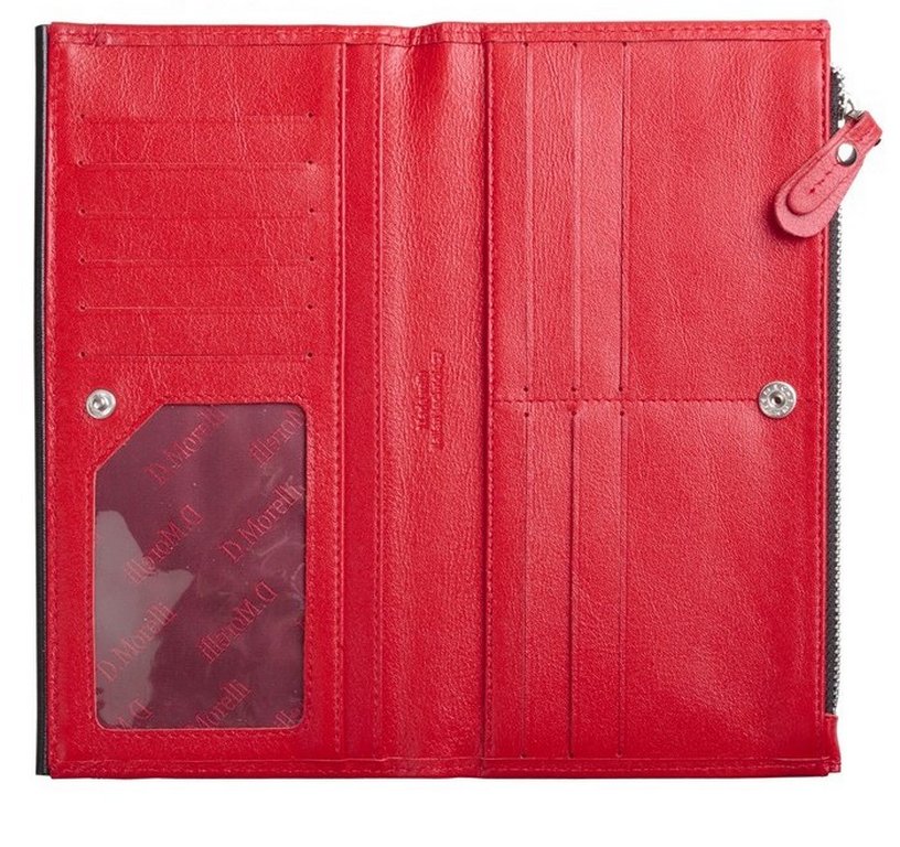 Портмоне D.Morelli женское "Прима" на молнии, нат.кожа, красное