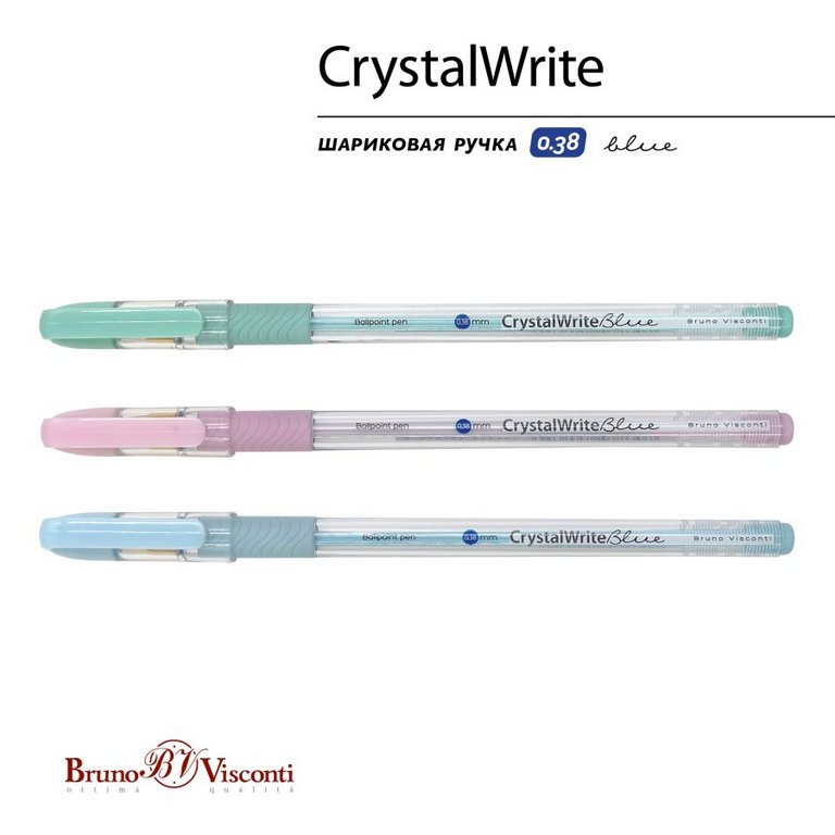 Ручка шариковая BV CrystalWrite "Zefir" резин.упор 0,38мм синяя (линия 0,36мм)