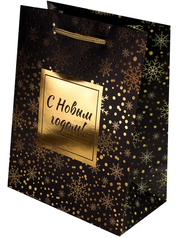 Пакет бумажный НГ 18*24см матовый "Золотистый снегопад"