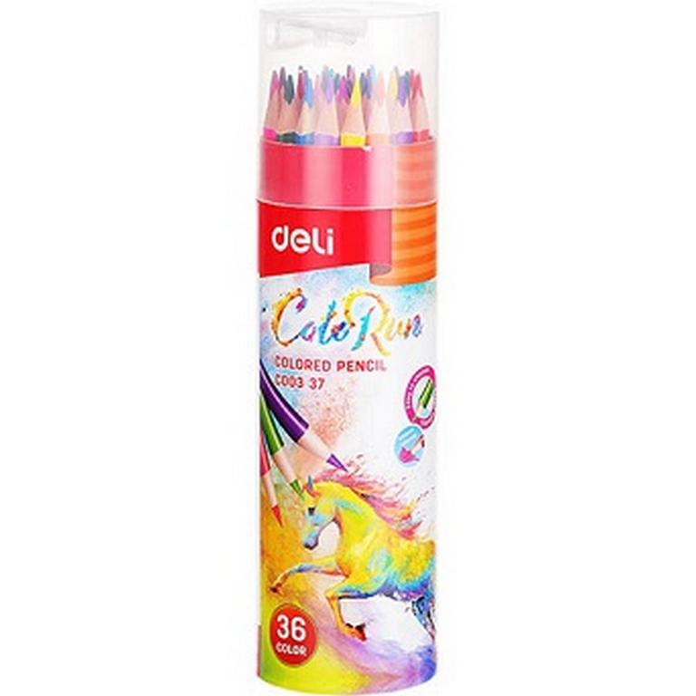 Набор карандашей  36 цв.  в пластк. тубусе трехгранные Deli ColoRun+точилка