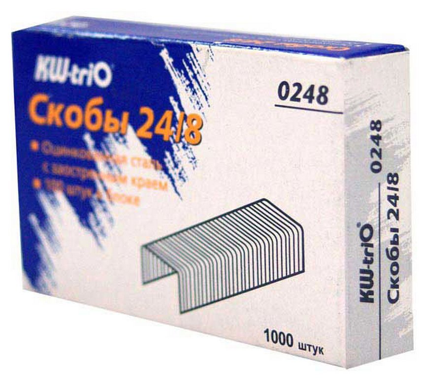 Скобы 24/8 Kw-Trio 1000 шт/уп, оцинкованные, до 50 листов