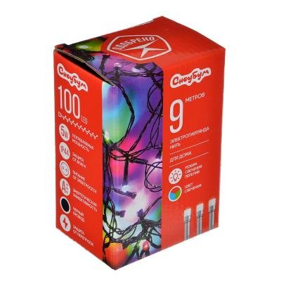 Гирлянда комнатная Нить  9м, 100 цветных ламп, 1 режим, темный провод