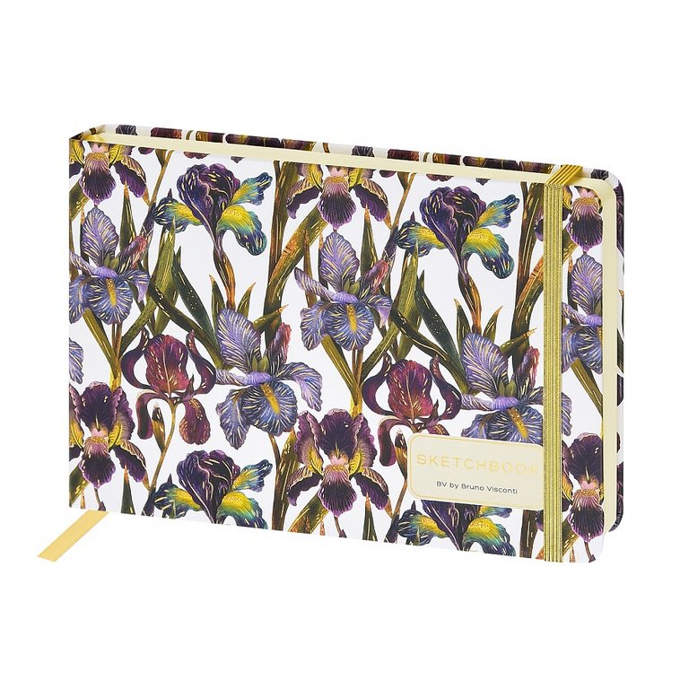 Скетчбук 213*146 мм, 100л.,тв. обл. на ризинке, бежевый блок "Flora. Ирисы"