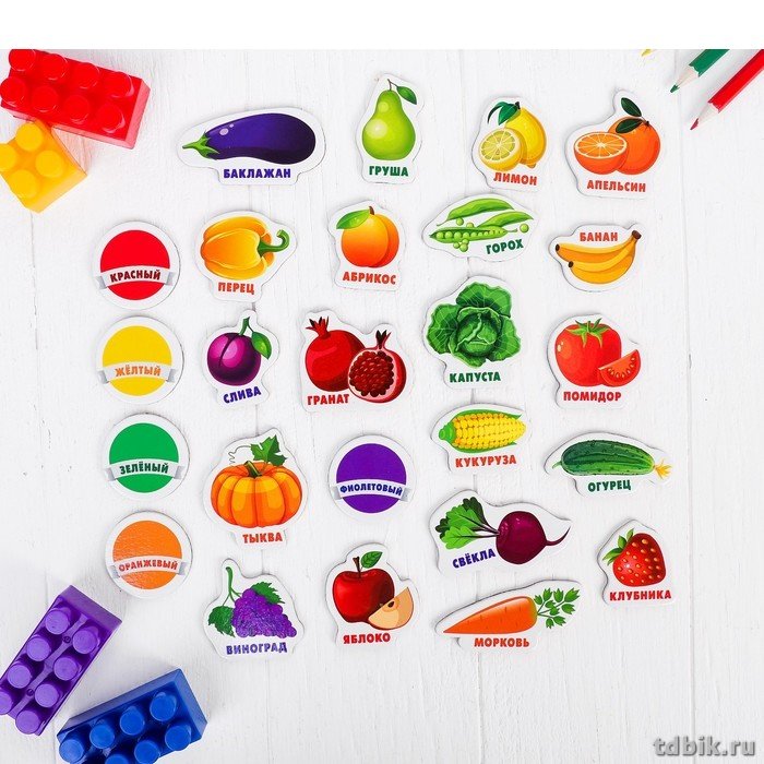 Игра обучающая  Природа "Изучаем овощи, фрукты, цвета" (дерево) 25 магнитов Лесная мастерская