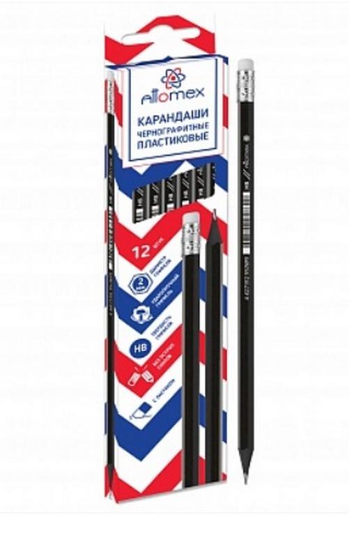 Карандаш ч/г HB пласт. корпус Attomex с ластиком