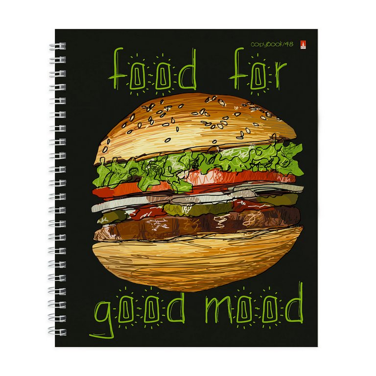 Тетрадь 48 лист кл. А5 на гребне "FOOD IN BLACK" 5 ВИДОВ
