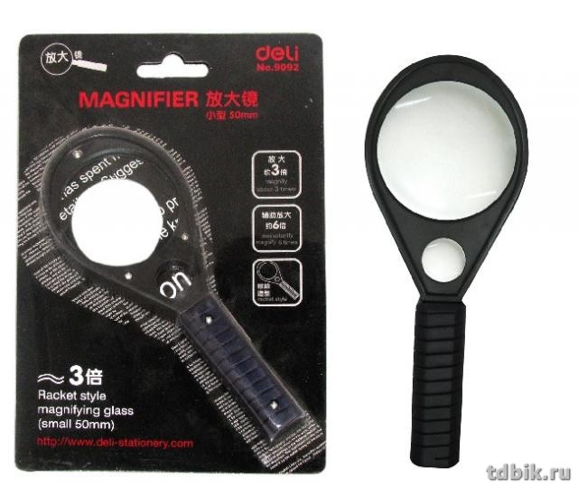 Лупа 50 мм, на ручке 3-кратн. увеличение Deli