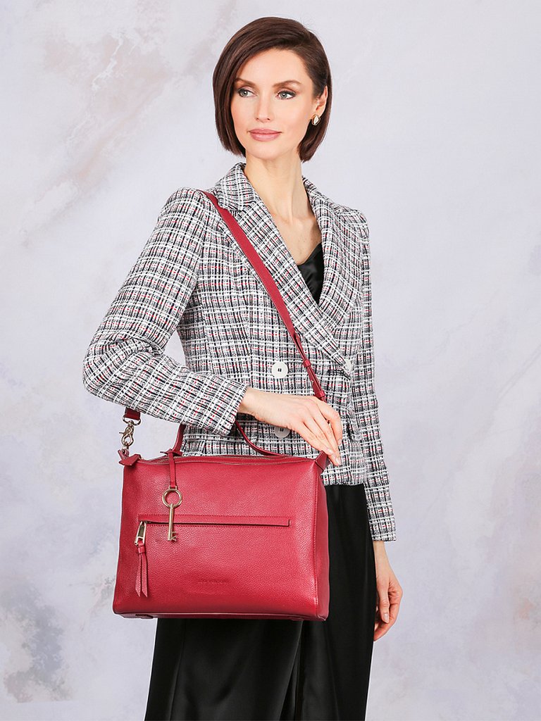 Сумка женская LEO VENTONI 34*24,5*12,5см, нат. кожа, красный