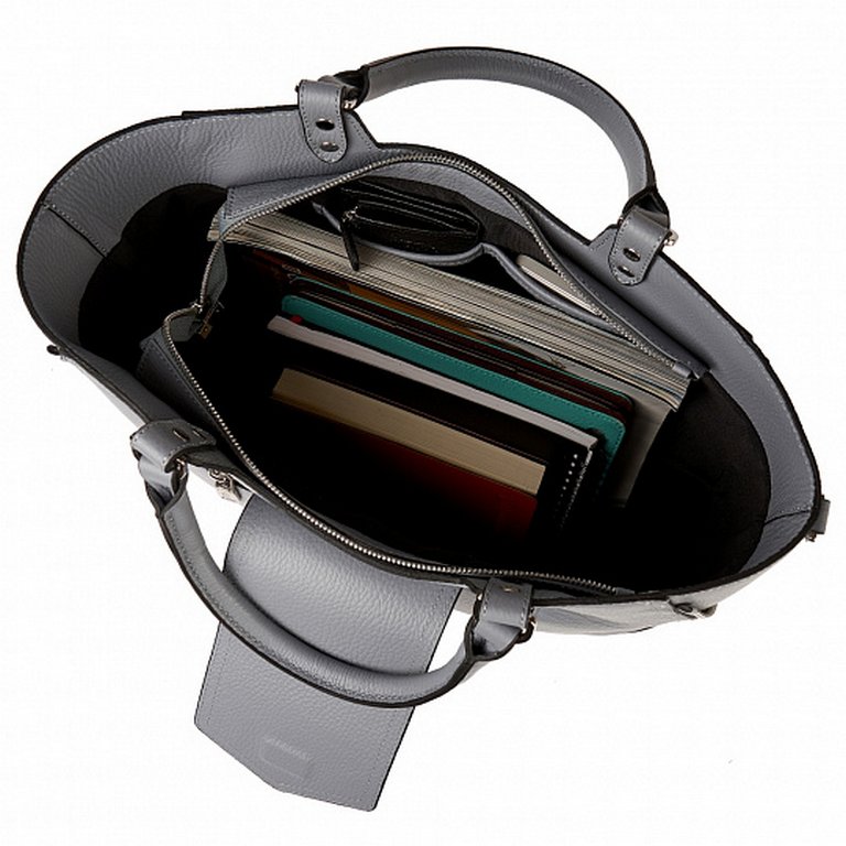 Сумка женская Dr.Koffer 36х30х14см см, нат.кожа, две ручки, сер/голубая