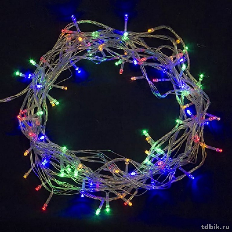 Гирлянда комнатная Нить 14м, 180 цветных ламп, 8 реж. прозрачный провод