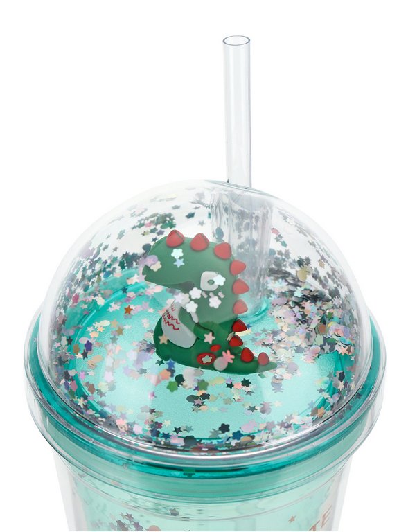 Стакан с трубочкой и крышкой, 450мл "Динозаврик и скейтборд"