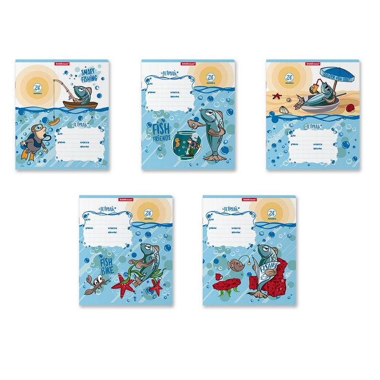 Тетрадь 24 лист лин. А5 "Fish Story" 5 видов