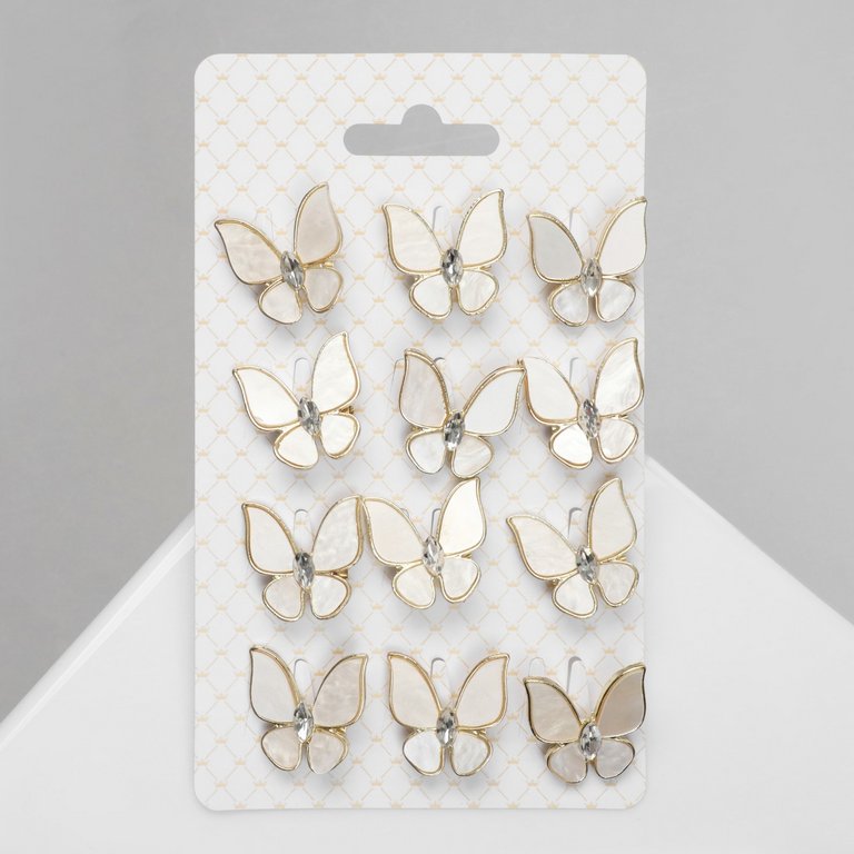 Брошь металл "Бабочка", цв. белый в золоте