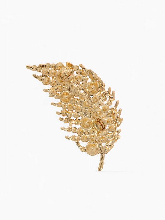 Брошь металл "Листочек" зелёная в золоте