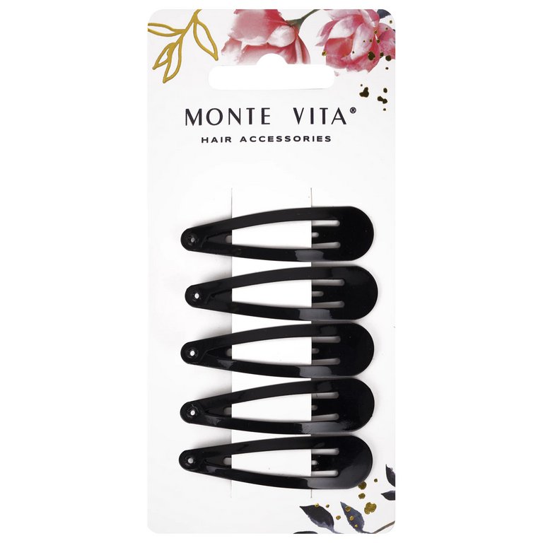 Заколка для волос клик-клак 5см черный, глянцевый 5шт/уп MONTE VITA