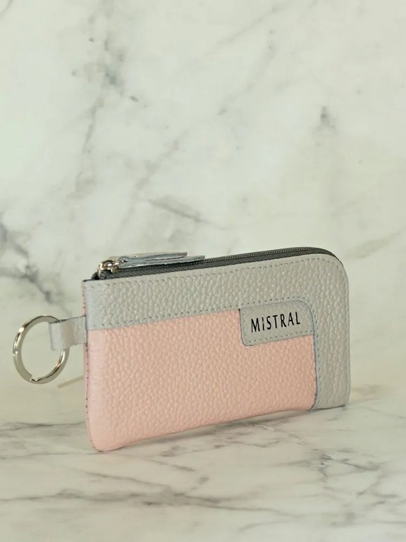 Футляр для ключей  D.Morelli "Мистраль" из нат.кожи, на молнии, пепельно/розовый
