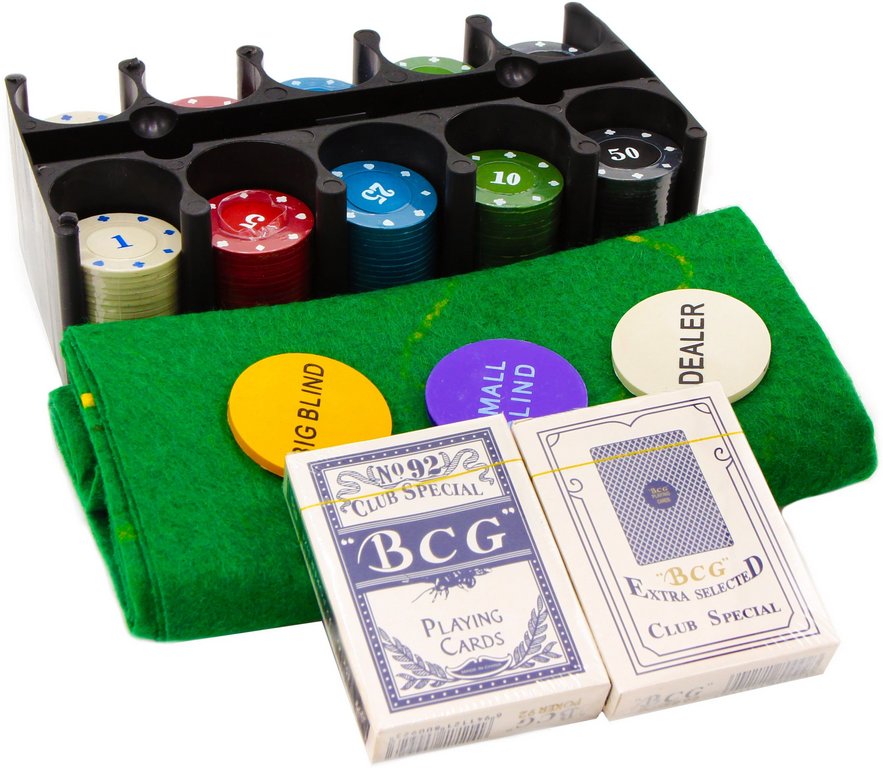 Набор для игры в покер в метал. коробке: 200 фишек +  2 колоды карт (картон), сукно