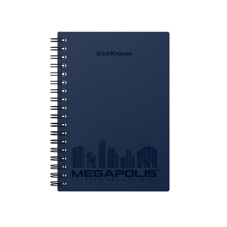 Тетрадь 80 лист кл. А6 на спирали, пластиковая обложка "MEGAPOLIS" синяя