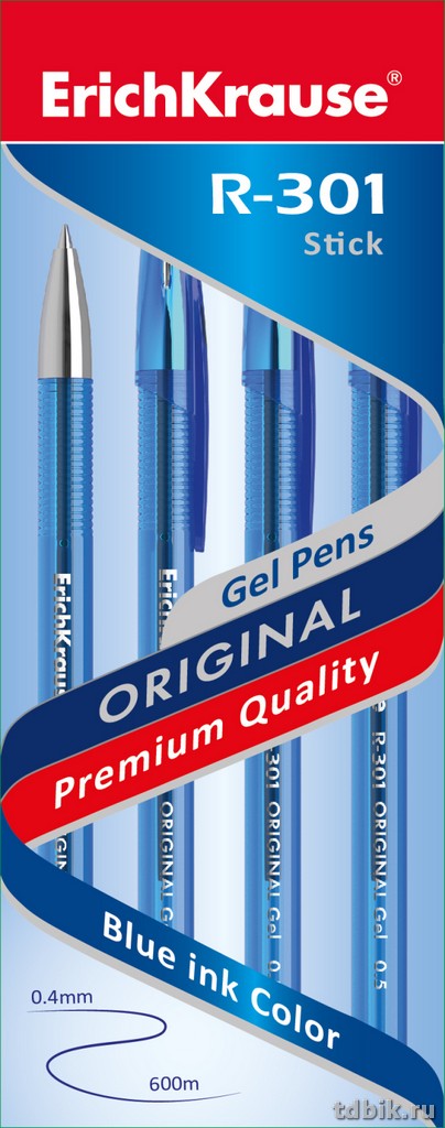 Ручка гелевая ErichKrause R-301 Original  0,5мм синяя (стерж.129мм, линия 0,4мм)