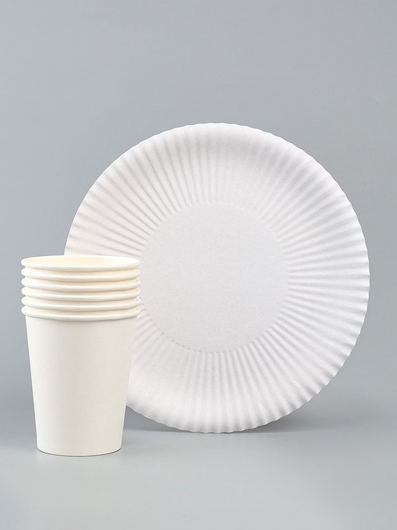 Набор одноразовой посуды картон на 6 персон "Белый"