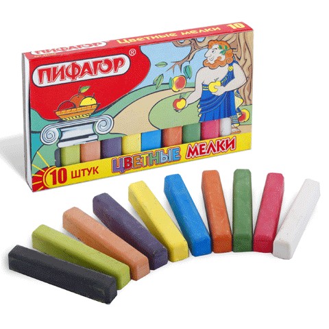 Мел школьный цветной 10шт. ПИФАГОР