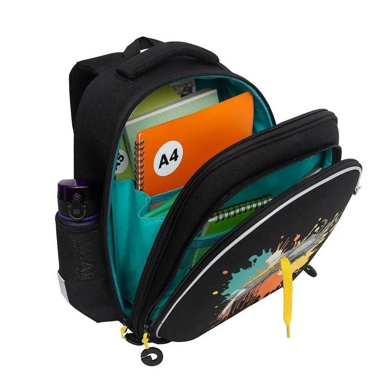 Рюкзак каркасный для мальчика Grizzly 36*28*20 см., черный/желтый