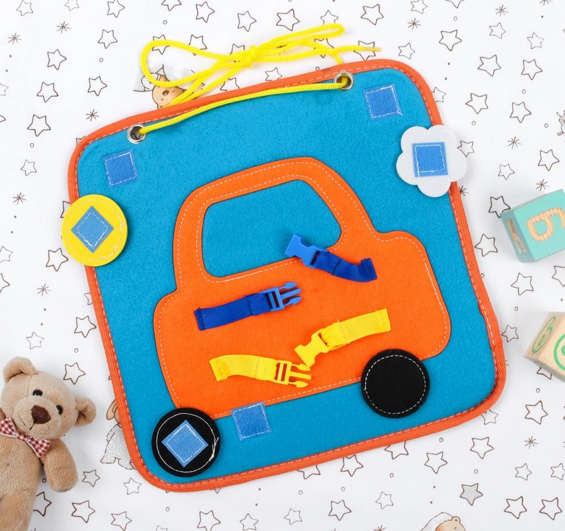 Бизиборд текстильный "Машинка" (фетр) 29х29 Школа талантов