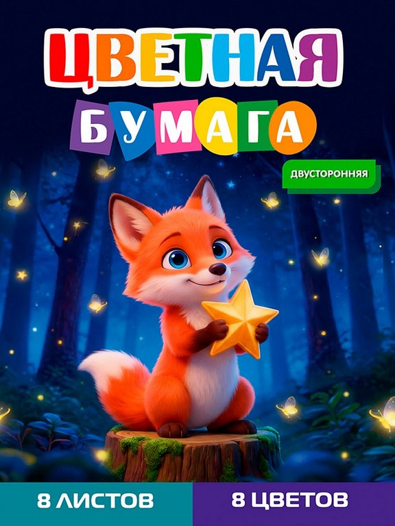 Набор цв. бумаги двухсторонней А4  8 лист 8 цв. "Лисёнок - 1" Prof-Press