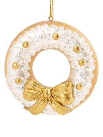 Украшение елочное из полирезины "Пряник круглый с бантом" 1,5х7х7см