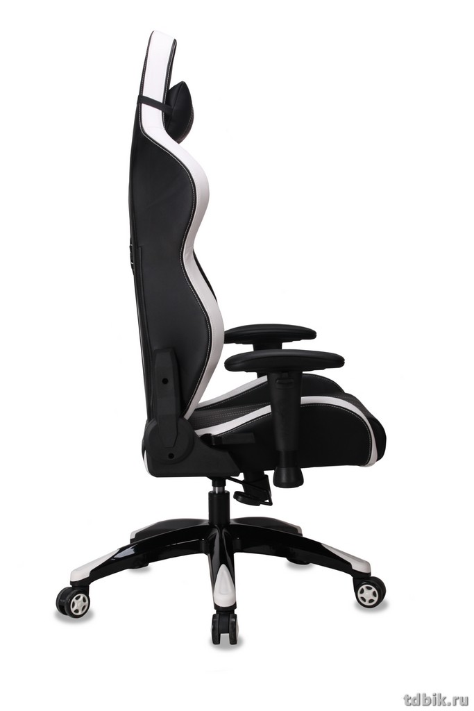 Кресло игровое Бюрократ CH-772/BLACK+WH (искусственная кожа, две подушки белый/черный, пластик черны