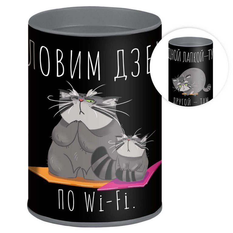Копилка-подставка для канцелярских принадлежностей "СЕРЫЙ КОТ" 10,4х7,5х7,5 см, металл