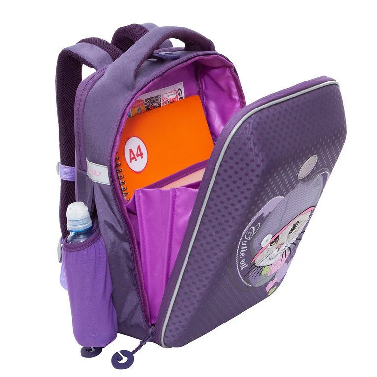 Рюкзак каркасный для девочки Grizzly 27*39*18 см., фиолетовый