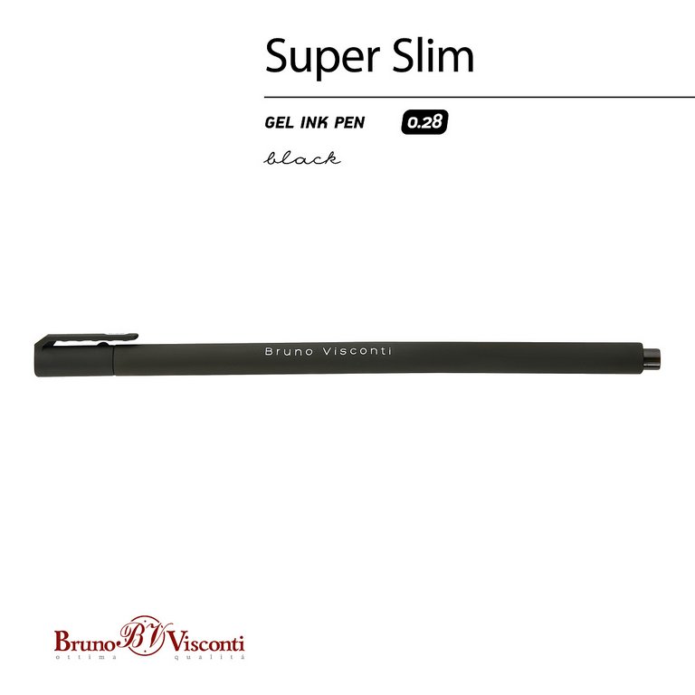 Ручка гелевая Bruno Visconti "SUPER SLIM. Black"  0,28мм черная (стерж.137мм, линия 0,2мм)
