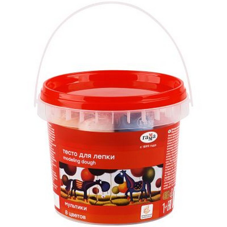 Тесто для лепки  8 цв. 200 гр Гамма "Мультики" пластиковая банка с ручкой