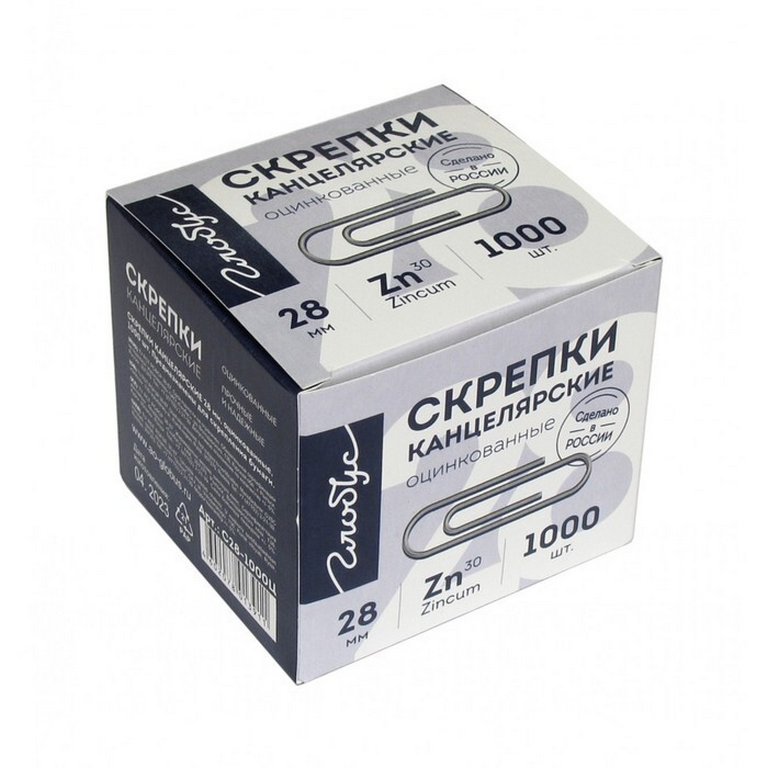 Скрепки 28 мм 1000 шт/уп оцинкованные GLOBUS С28-1000Ц