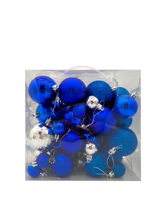 Набор шаров  цвет ассорти  50 шт (60мм 17шт, 50мм 17шт, 30мм 15шт) + звезда (20см) цв.иний/серебро